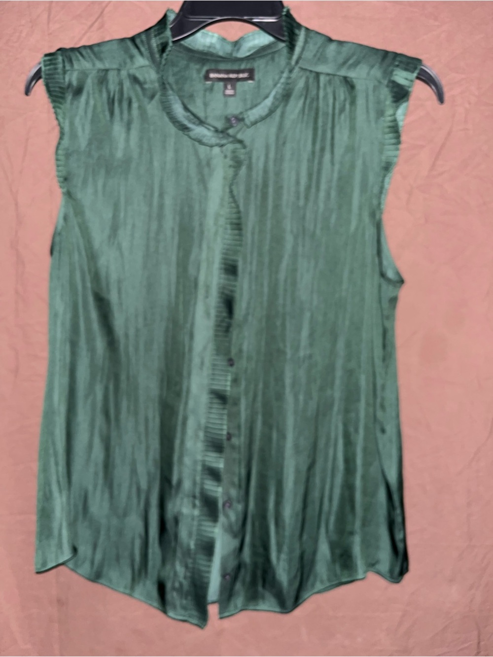 Banana Republic Green Satin Pleated Sleeveless Blouse